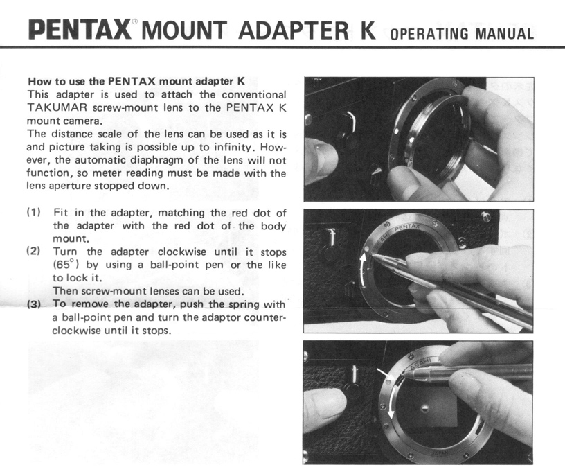 Genuine Pentax Screwmount Lens Adapter